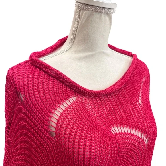 Davi & Dani Hot Pink Open Knit Sweater L Oversized Slouchy Beachy Lightweight - Picture 3 of 11